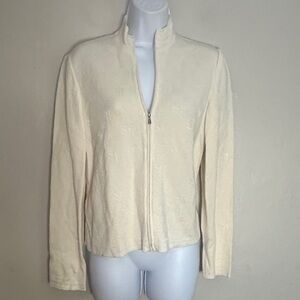 St. John Cream Zip-Up Cardigan